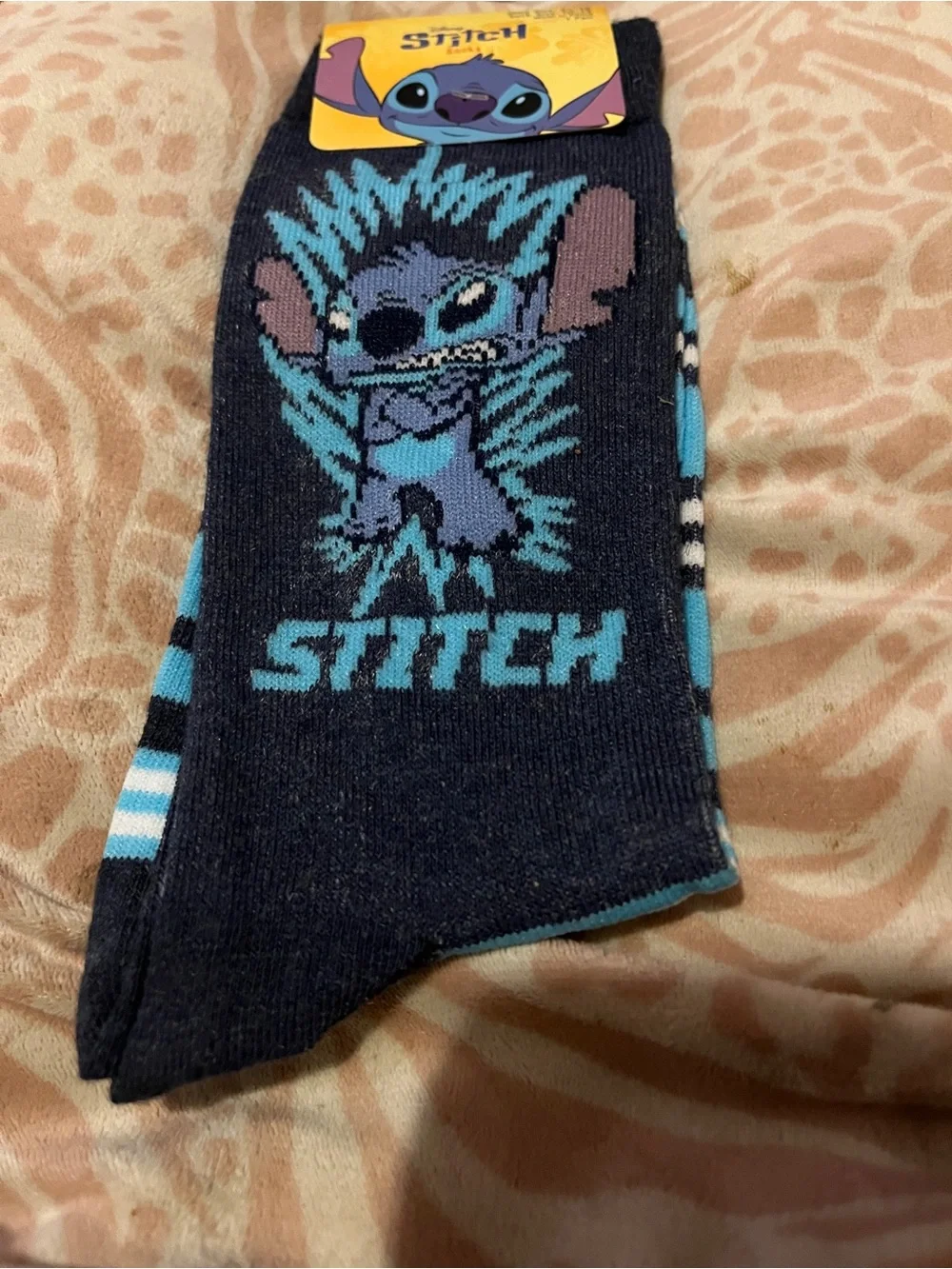 Disney Stitch Crew Socks Black Blue Adult Shoe Size 6.5-12 New With Tags